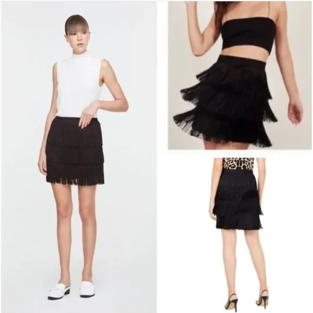 Lauren Ralph Lauren Adie Black Tiered Fringe Flapper Mini Skirt Lined‎ Size 6P